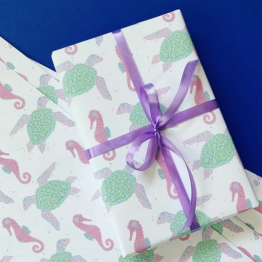 Seahorse and Turtle wrapping paper